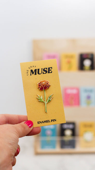 Marigold Enamel Pin, Floral Enamel Pin, Flower Lapel Pin