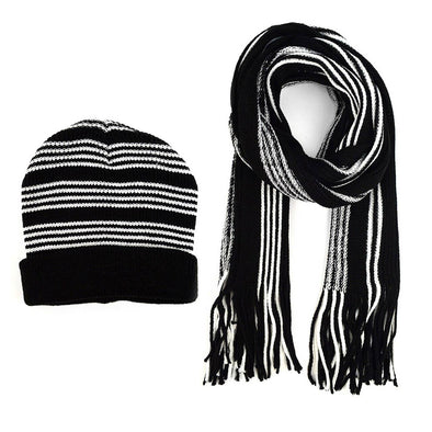 Men's Winter Knit Striped Scarf and Hat Set