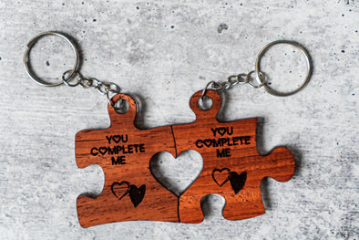 You Complete Me Puzzle Heart Keychain Set