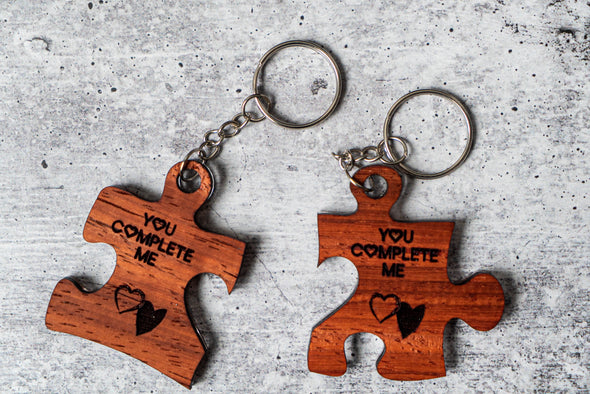 You Complete Me Puzzle Heart Keychain Set