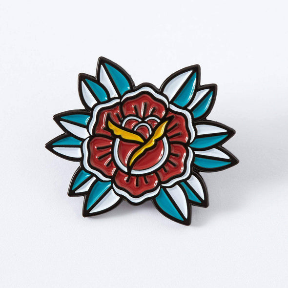 Red Flower Tattoo Inspired Enamel Pin