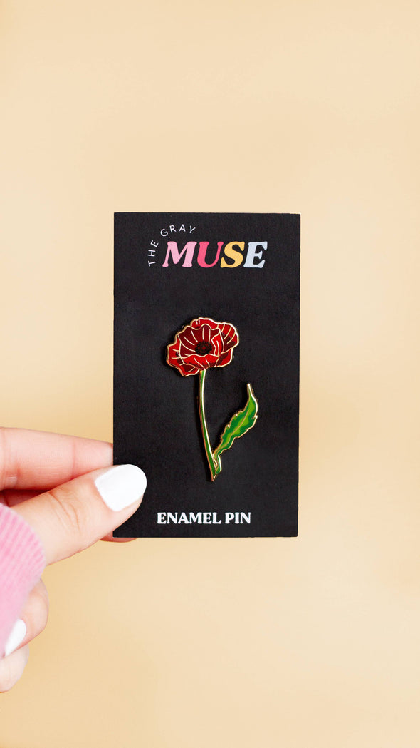 Poppy Enamel Pin, Floral Enamel Pin, Flower Lapel Pin