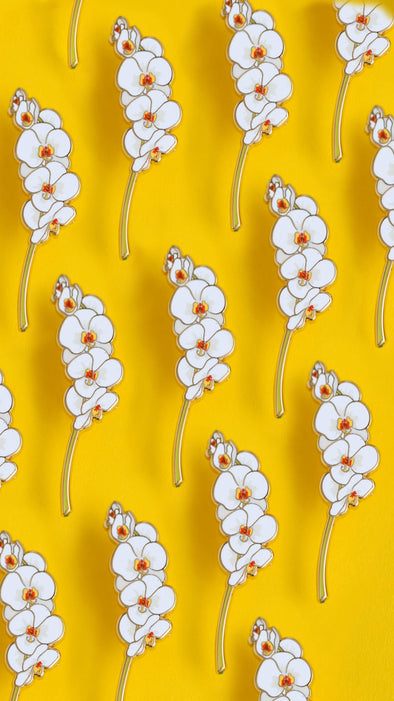 White Orchid Enamel Pin, Floral Enamel Pin, Flower Lapel Pin